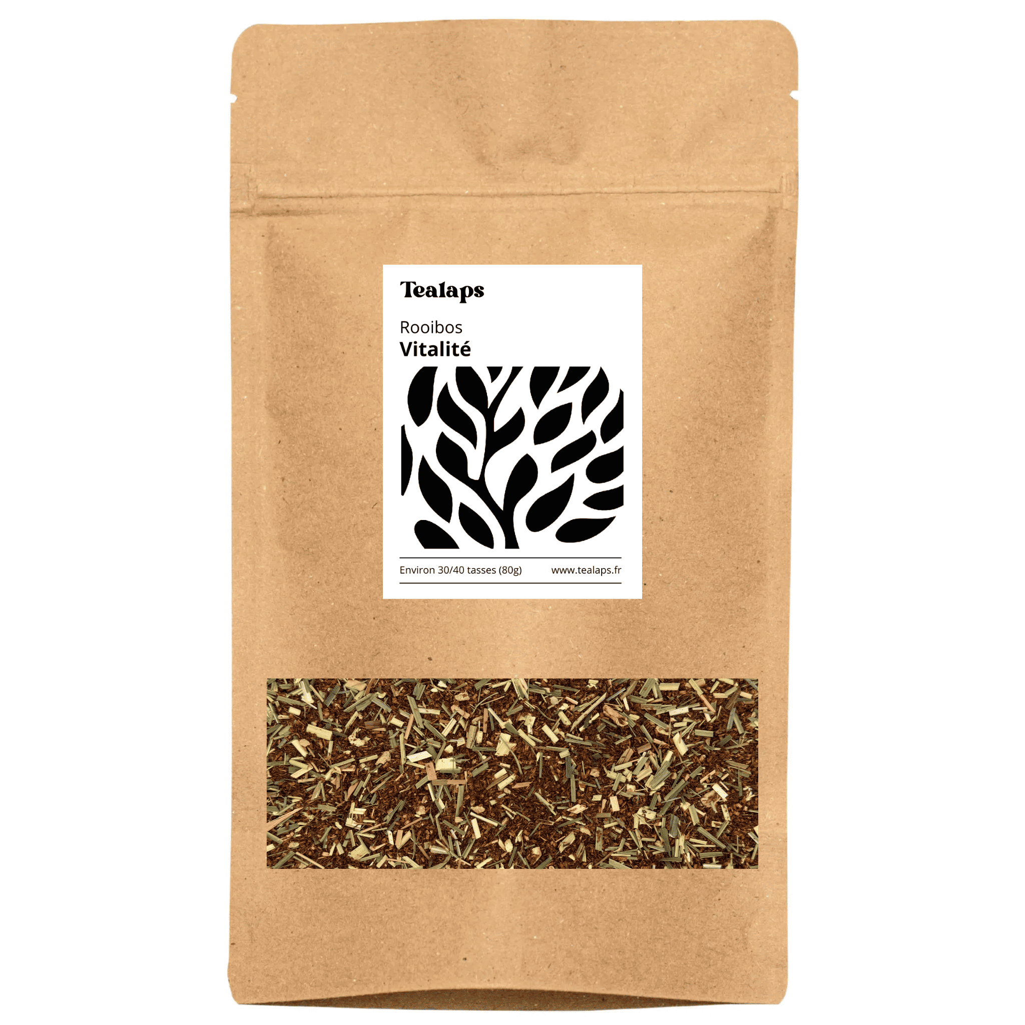 Paquet de rooibos en vrac Vitalité avec notes fraîches de citron et gingembre, infusion sans théine.