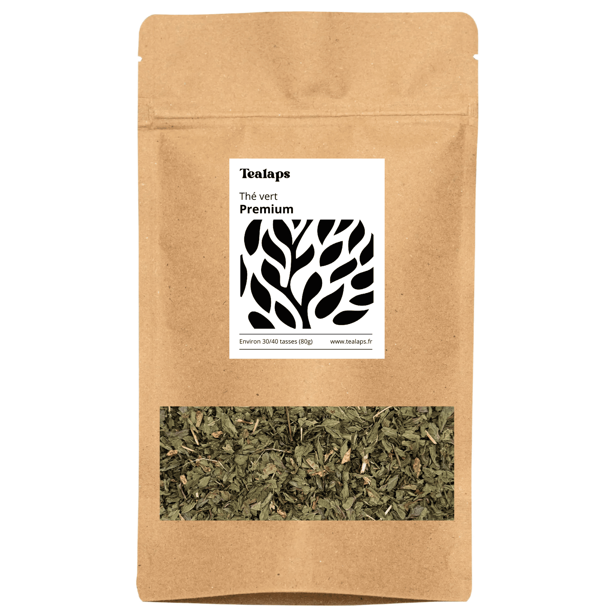 Paquet de thé vert premium en vrac avec feuilles de menthe poivrée pour infusion fraîche et légère